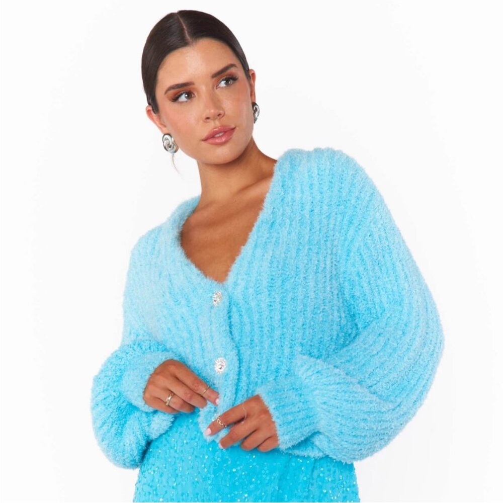 Blue Sweater show me your mumu cardi clemmie highlighter blue knit small new